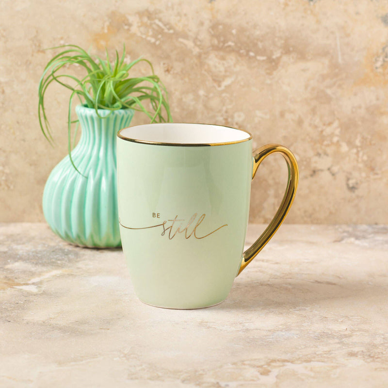 Be Still – Soft Green and Gold Ceramic Mug-zoom-