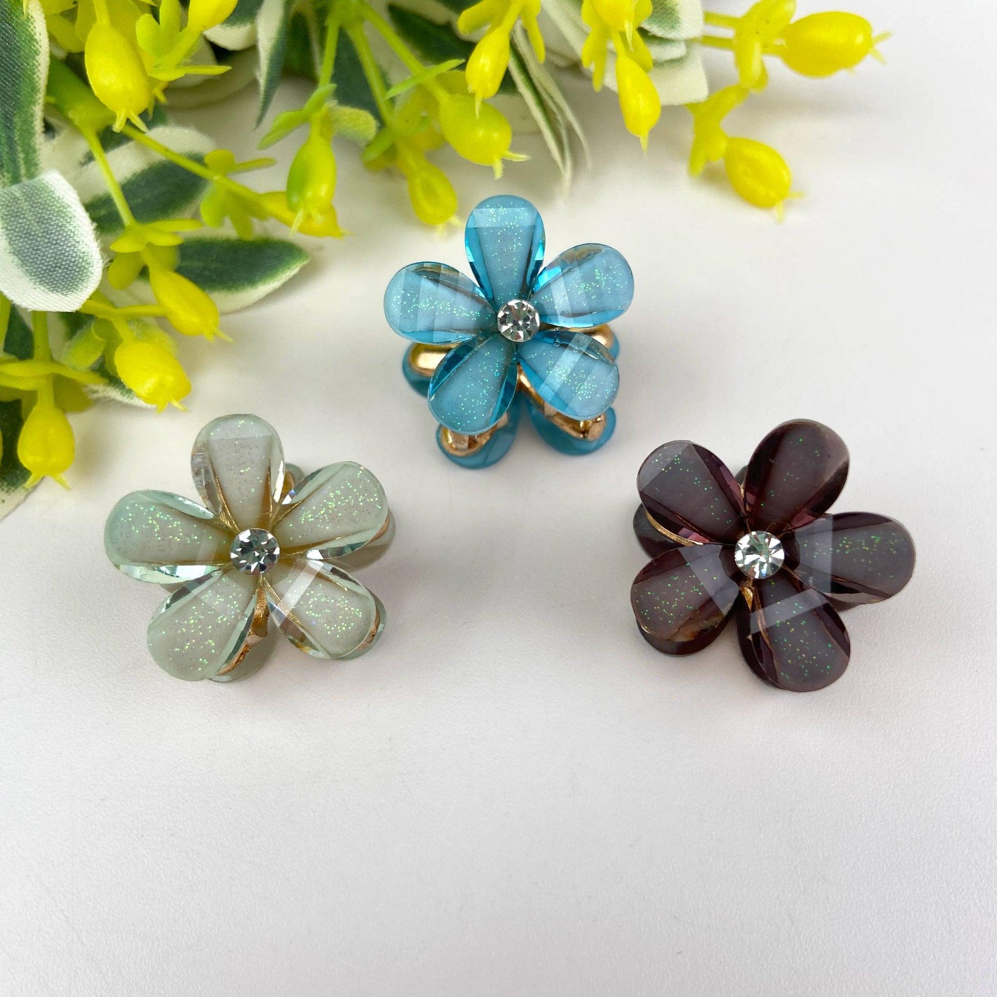 Metal flower small hair clips pearl rhinestone clip-8