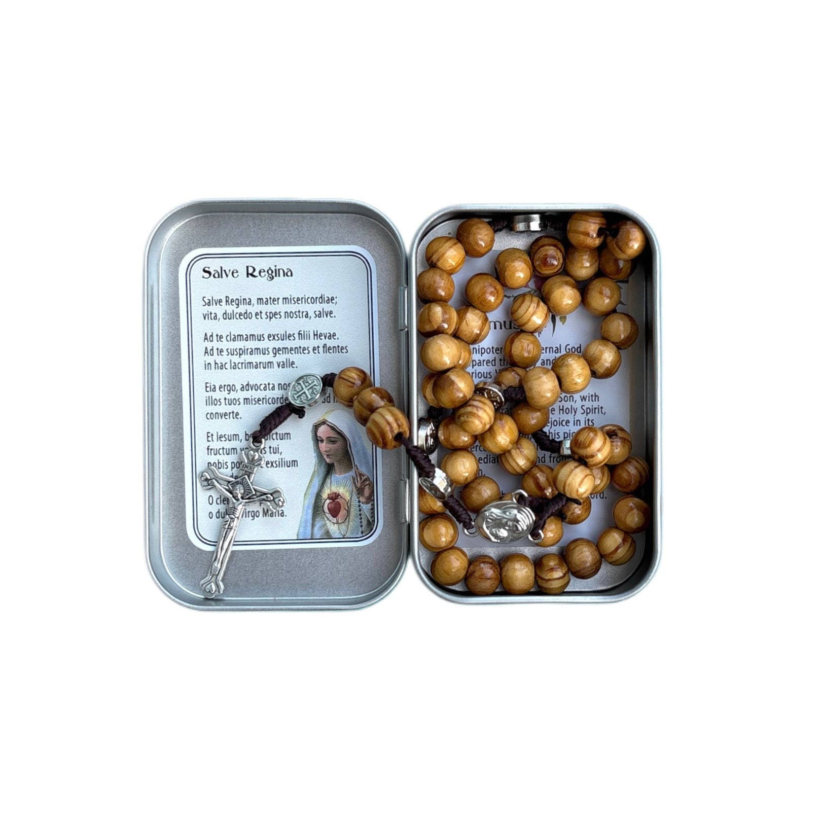 VIRGIN MARY WOODEN ROSARY WITH KEEPSAKE TIN-3