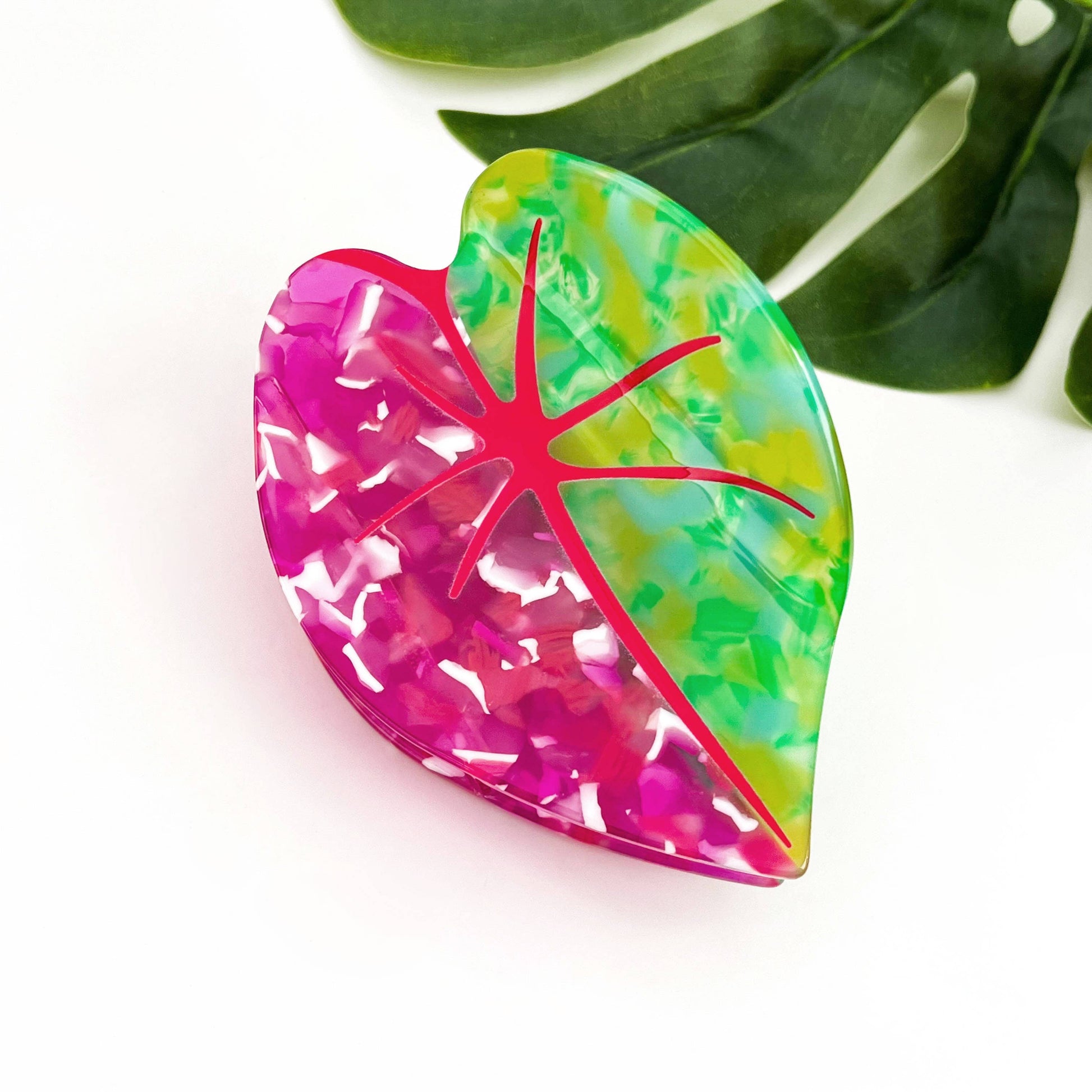 Red Palm Leaf & Monstera Acetate Hair Claw Clip-6