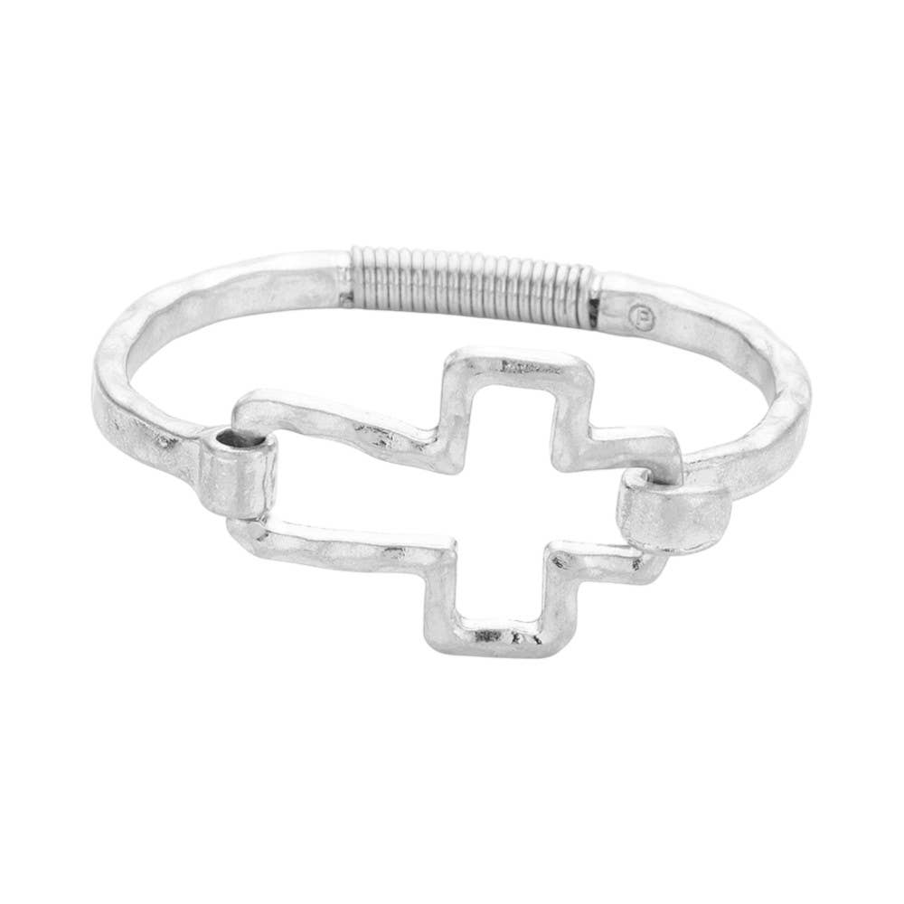 Hammered Open Metal Cross Hook Bracelet-zoom-13
