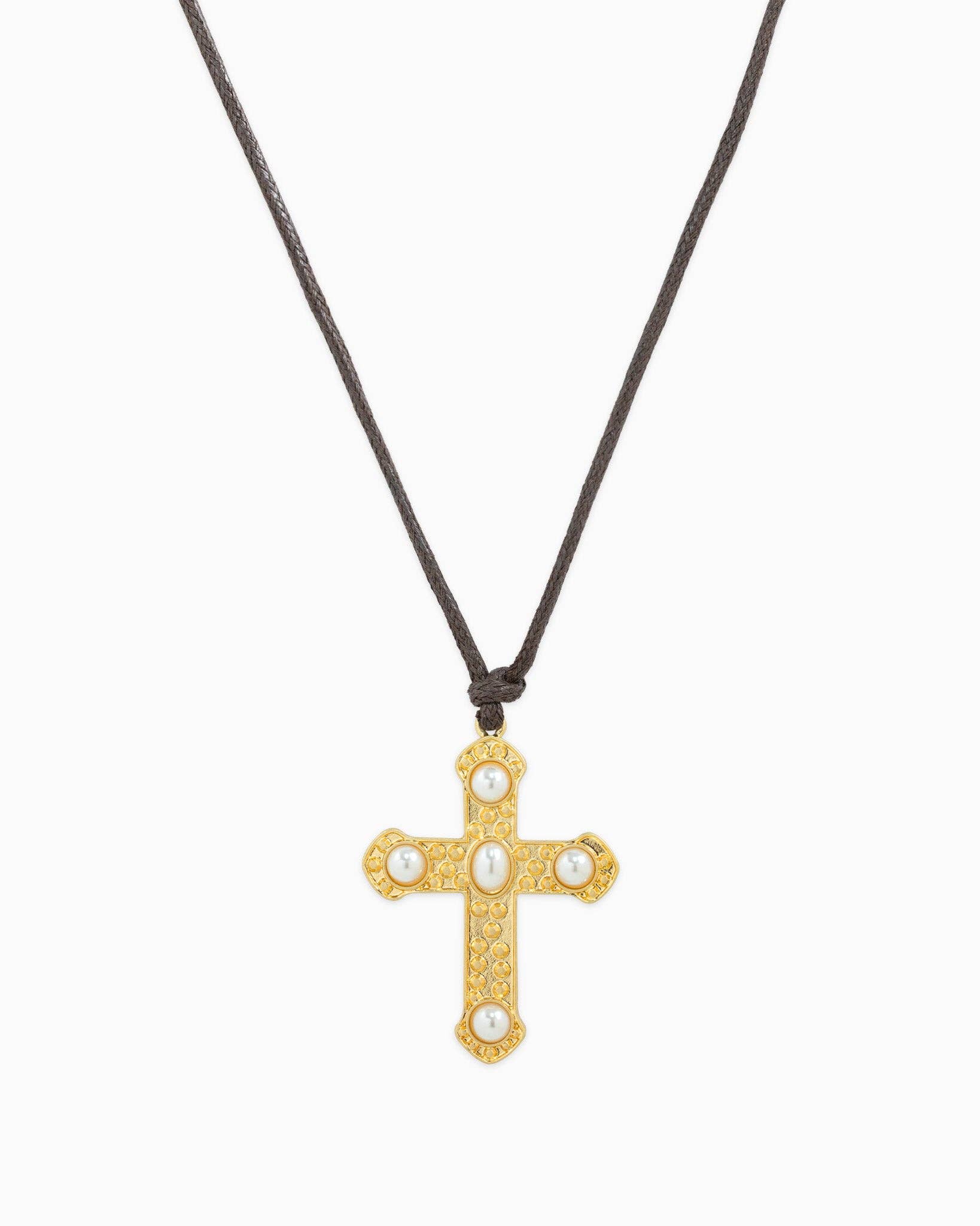 Pearl Cross Cord Necklace-zoom-1