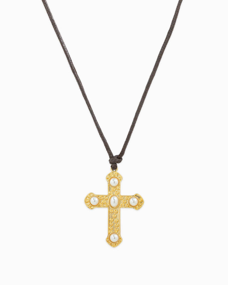 Pearl Cross Cord Necklace-zoom-