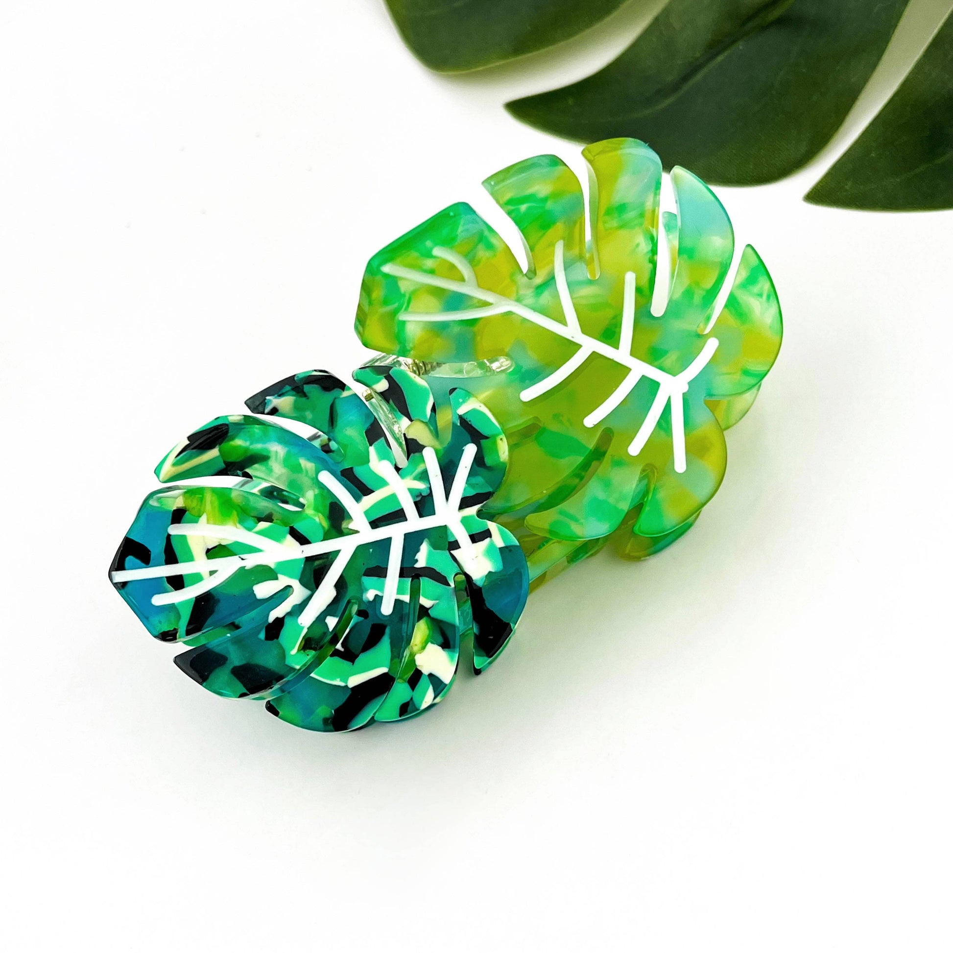 Red Palm Leaf & Monstera Acetate Hair Claw Clip-3