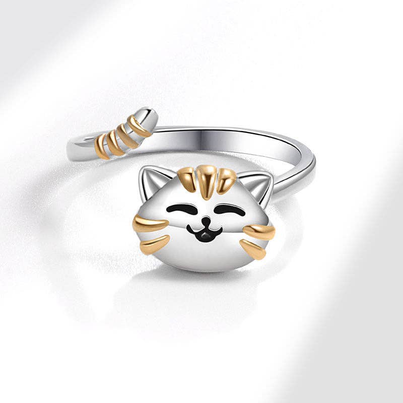 Dainty Cat Anxiety Fidget Spinner Band Ring in Solid Copper-zoom-3