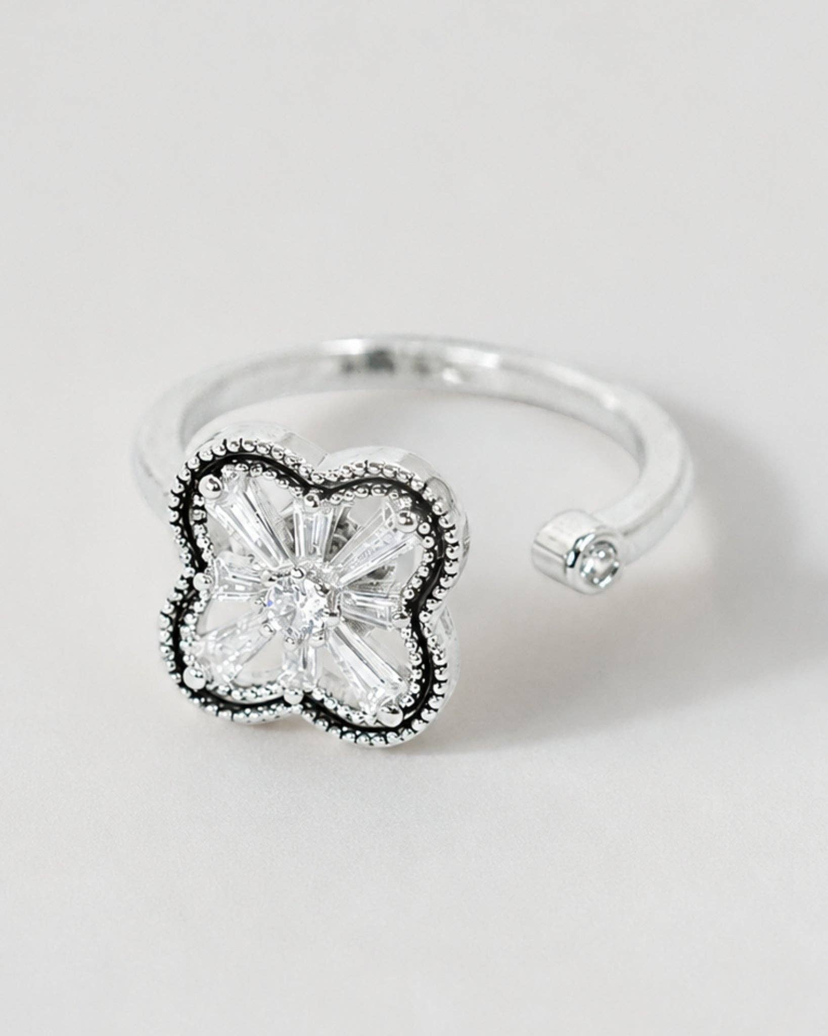 Anti Anxiety Fidget Clover CZ Adjustable Ring-zoom-3