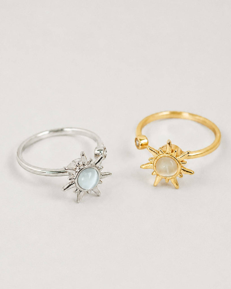 Anti Anxiety Fidget Sunburst Glass CZ Stone Adjustable Ring-zoom-