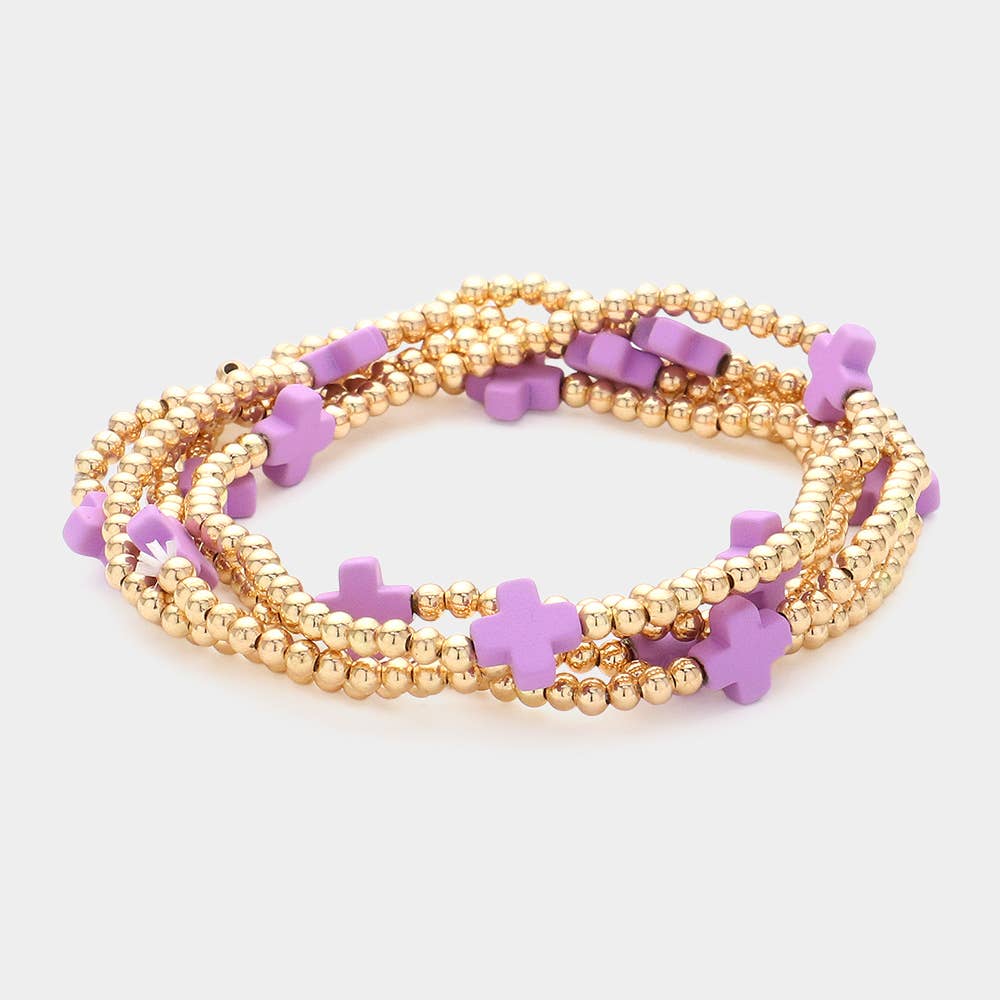 5PCS - Cross Pointed Metal Ball Beaded Multi Bracelets-zoom-2