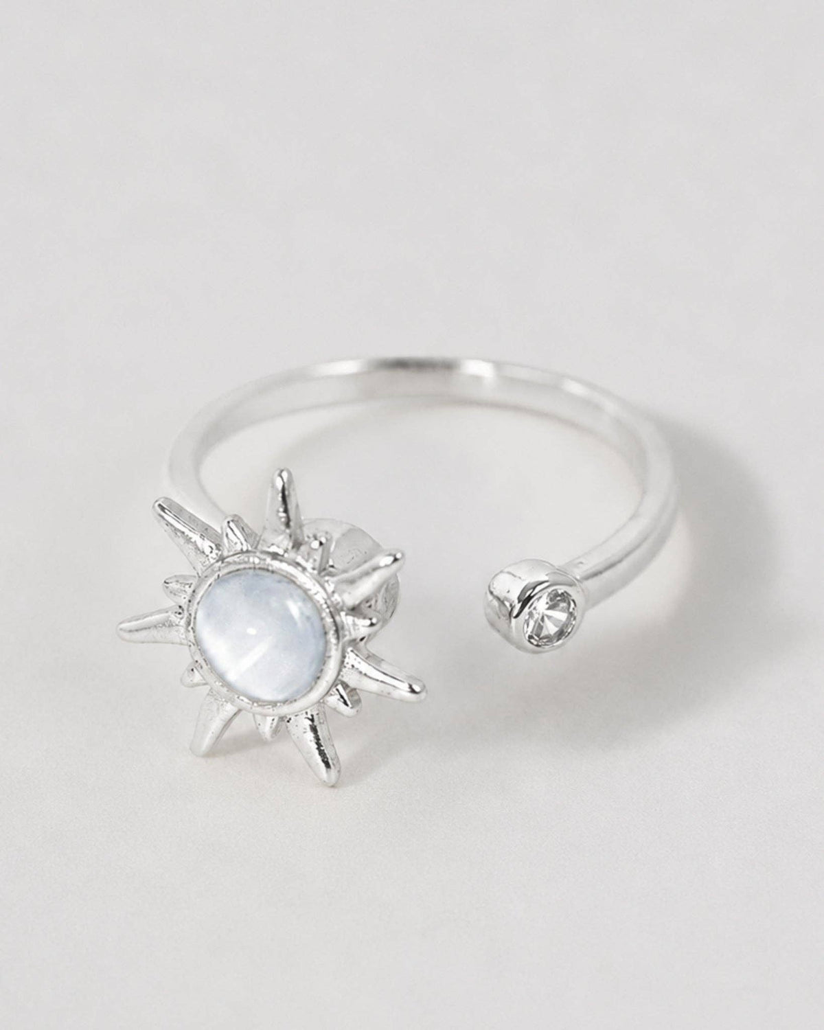 Anti Anxiety Fidget Sunburst Glass CZ Stone Adjustable Ring