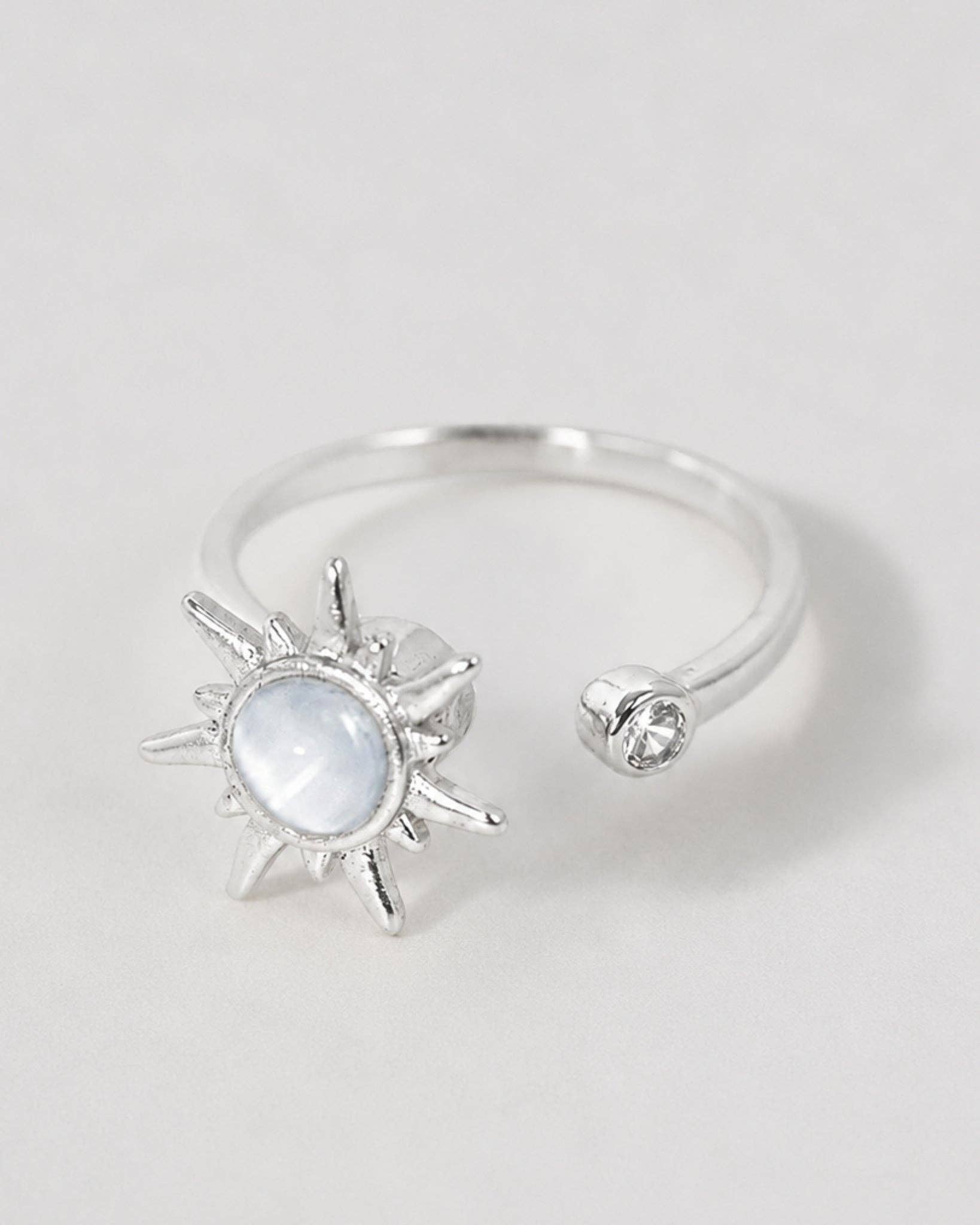 Anti Anxiety Fidget Sunburst Glass CZ Stone Adjustable Ring-2