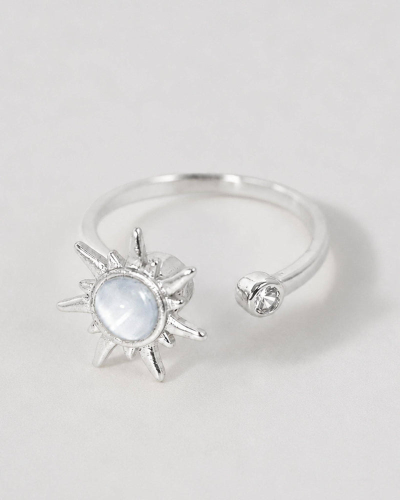 Anti Anxiety Fidget Sunburst Glass CZ Stone Adjustable Ring-zoom-