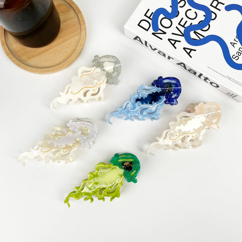 Jellyfish Claw Clip,Marine Life Hair Clips: White-zoom-
