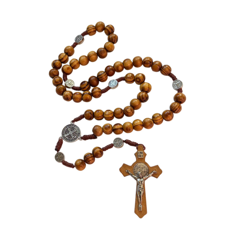 ST. BENEDICT WOODEN ROSARY WITH KEEPSAKE TIN-zoom-