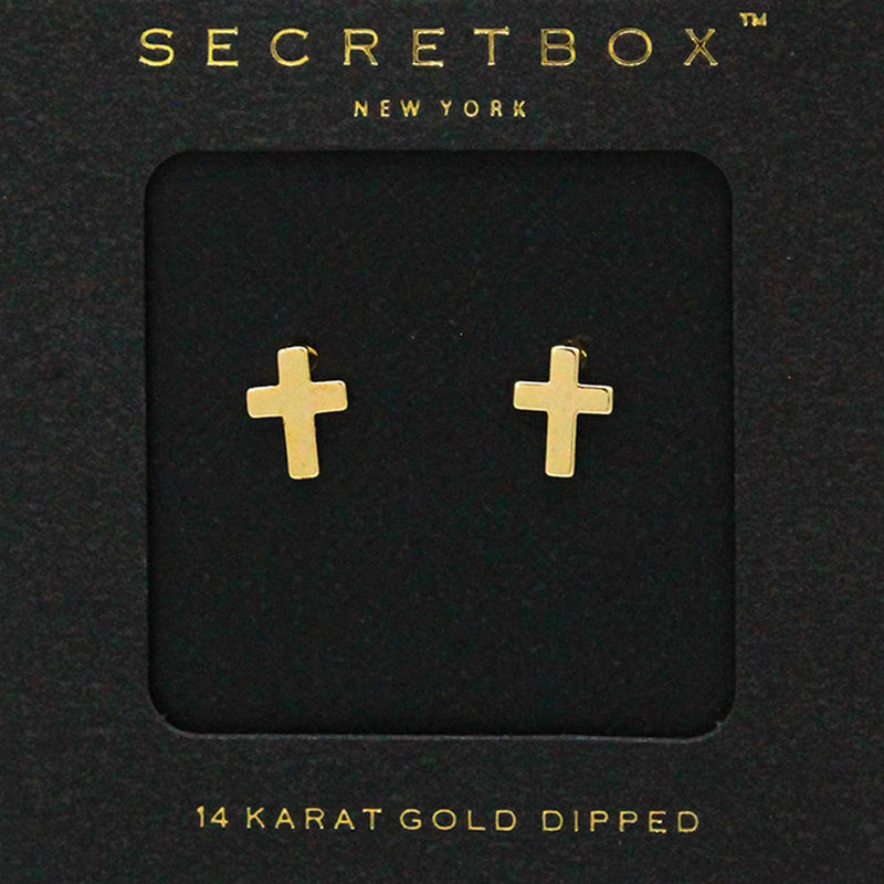 SECRET BOX_14K Gold Dipped Metal Cross Stud Earrings-zoom-