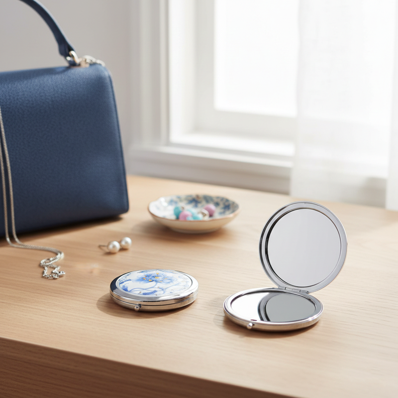 Porcelain Compact Mirrors - Blue Peony-zoom-