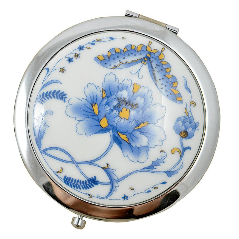Porcelain Compact Mirrors - Blue Peony-zoom-
