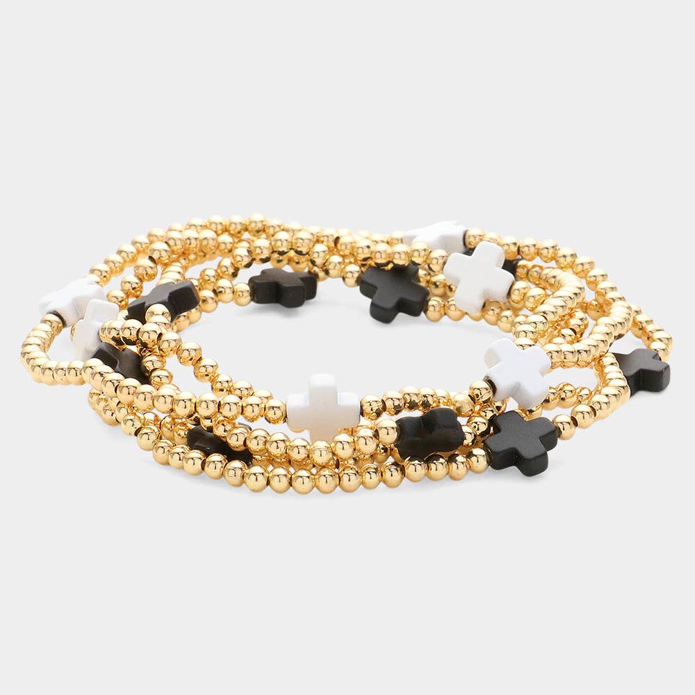 5PCS - Cross Pointed Metal Ball Beaded Multi Bracelets-19