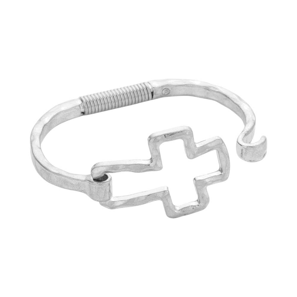 Hammered Open Metal Cross Hook Bracelet-14