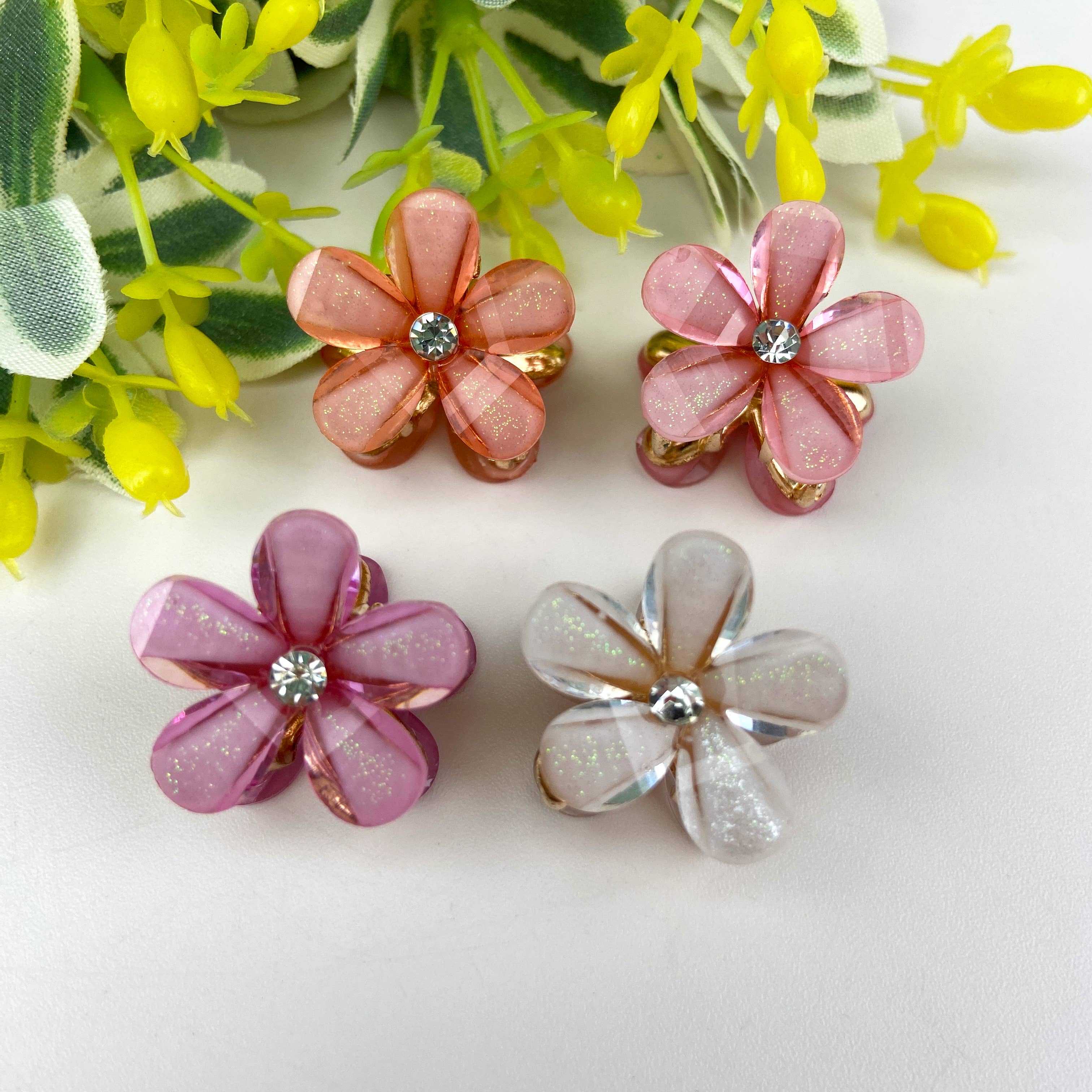 Metal flower small hair clips pearl rhinestone clip-zoom-7