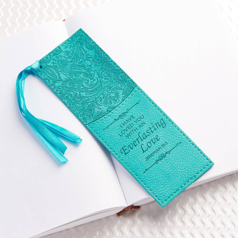 "EVERLASTING LOVE" TEAL FAUX LEATHER BOOKMARK-zoom-