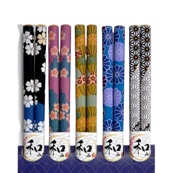 JAPANESE BAMBOO CHOPSTICKS - FLORAL PRINTS (SET OF 5)/GIFT BOX-2