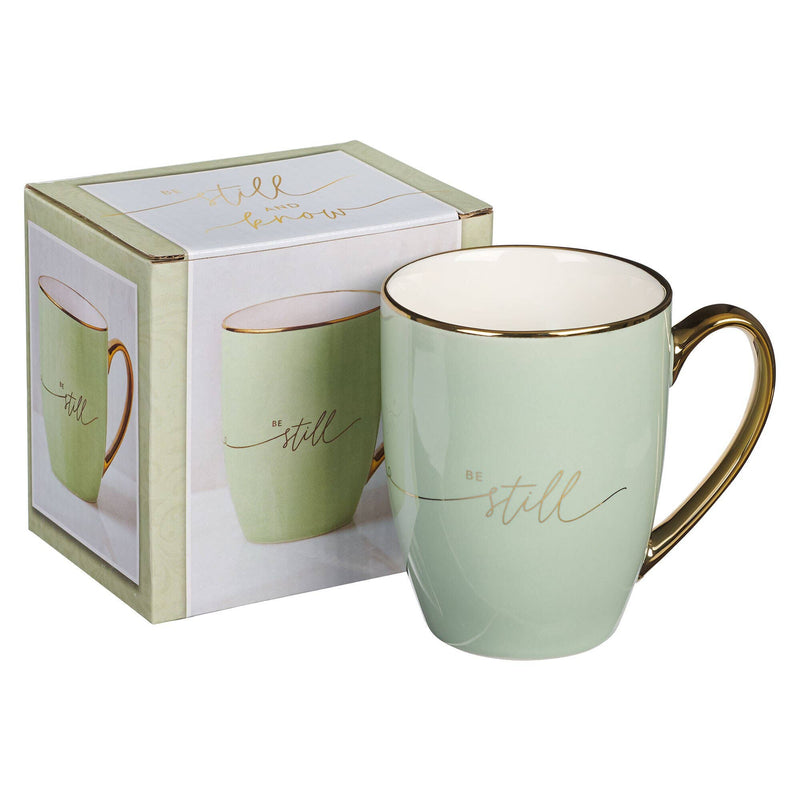 Be Still – Soft Green and Gold Ceramic Mug-zoom-