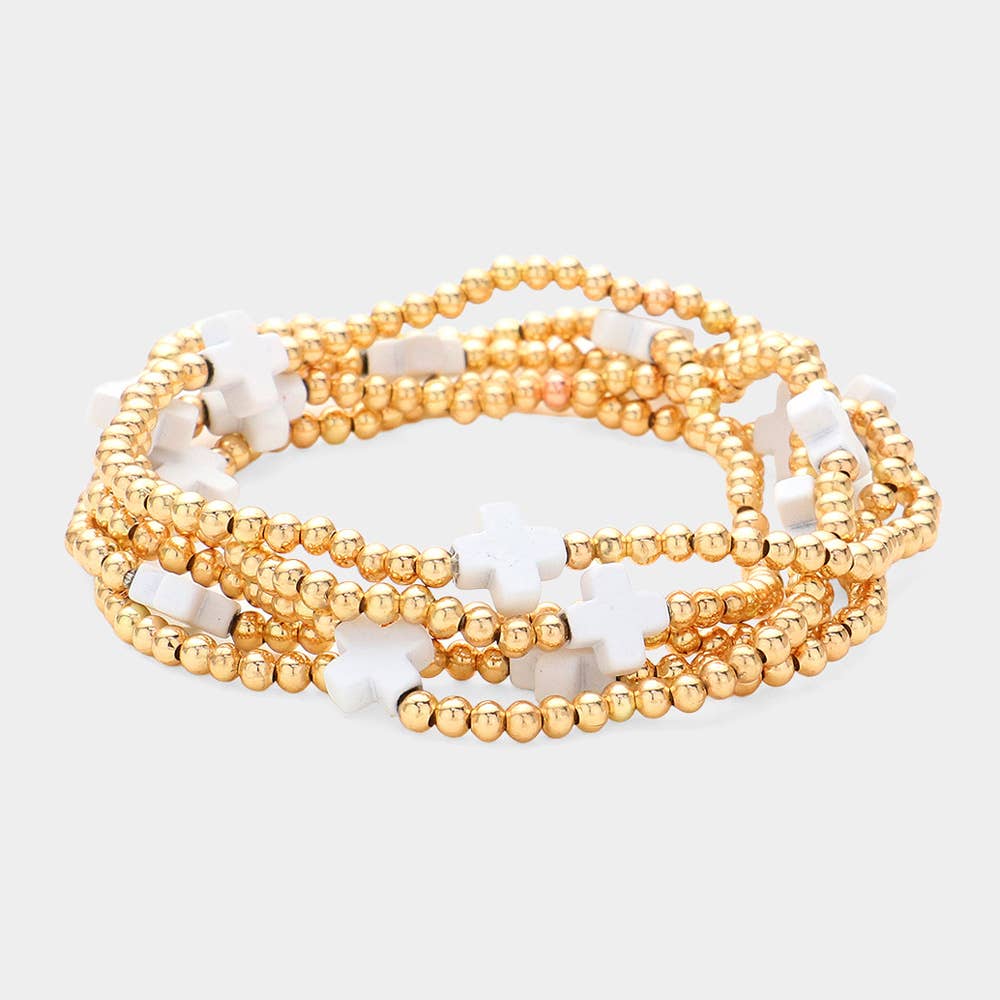 5PCS - Cross Pointed Metal Ball Beaded Multi Bracelets-13