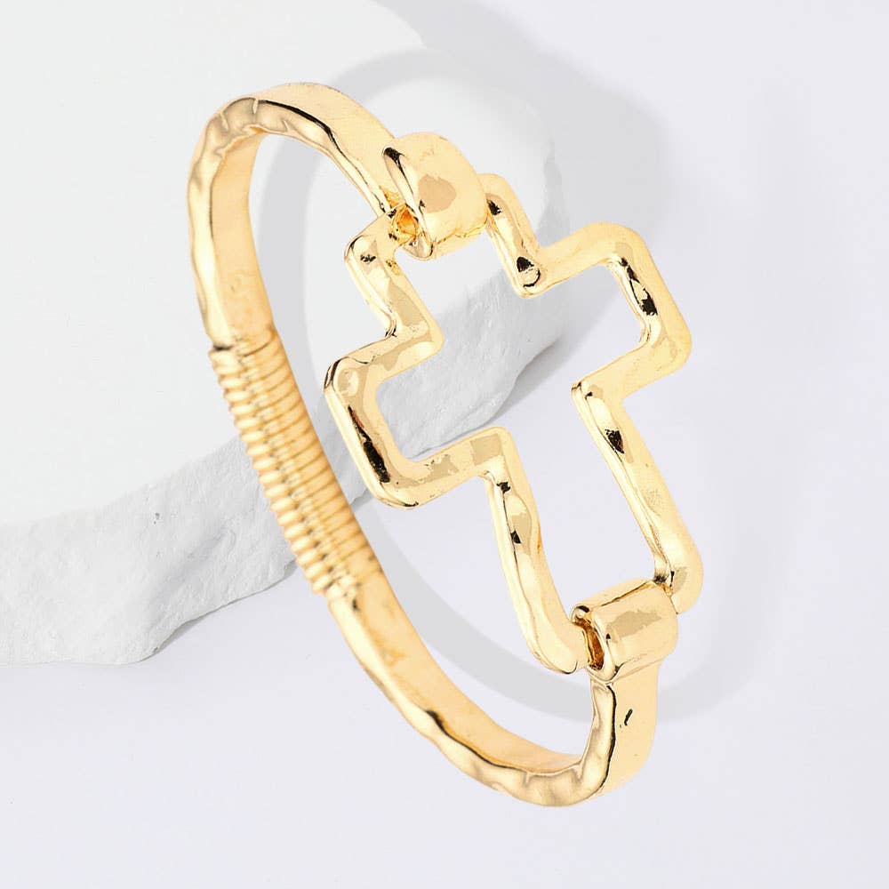 Hammered Open Metal Cross Hook Bracelet-5