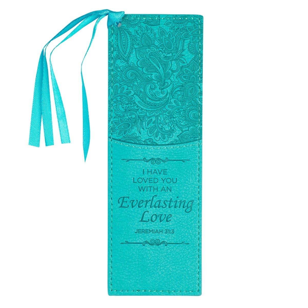 "EVERLASTING LOVE" TEAL FAUX LEATHER BOOKMARK