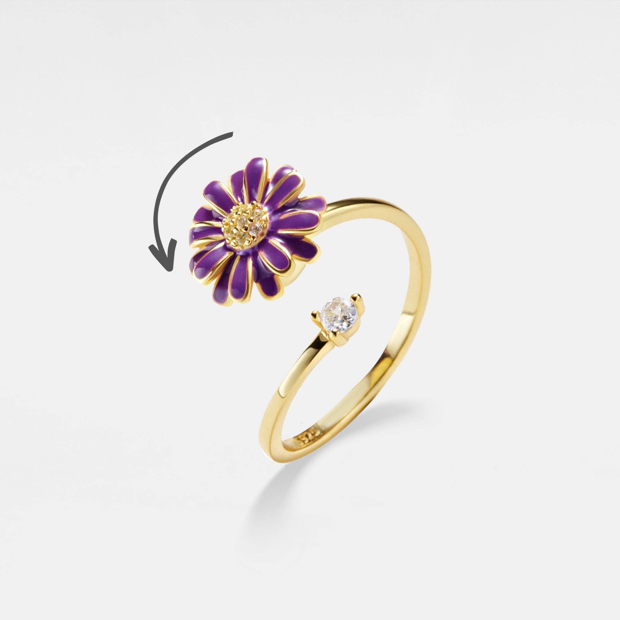 Purple Daisy Anxiety Fidget Spinner Ring in Sterling Silver-zoom-4