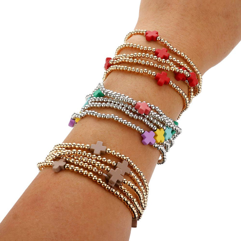 5PCS - Cross Pointed Metal Ball Beaded Multi Bracelets-zoom-