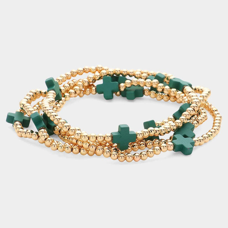 5PCS - Cross Pointed Metal Ball Beaded Multi Bracelets-zoom-