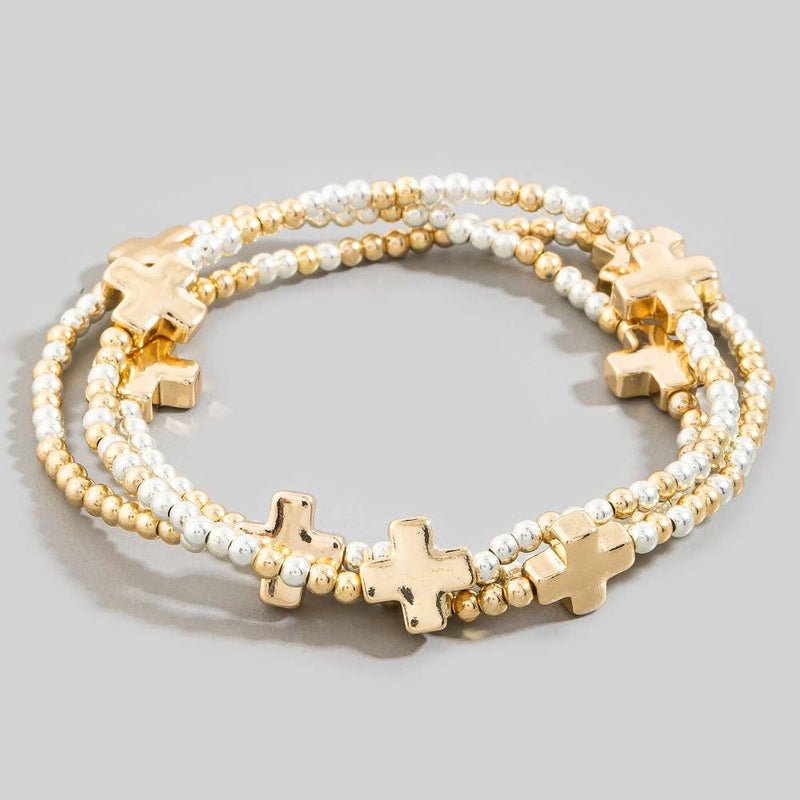 Mini Cross Charms And Metallic Beads Bracelet-zoom-