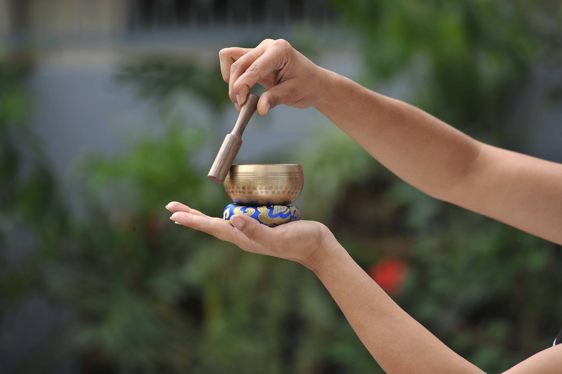 Plain Beaten Double Bajra Tibetan Singing Bowl-4
