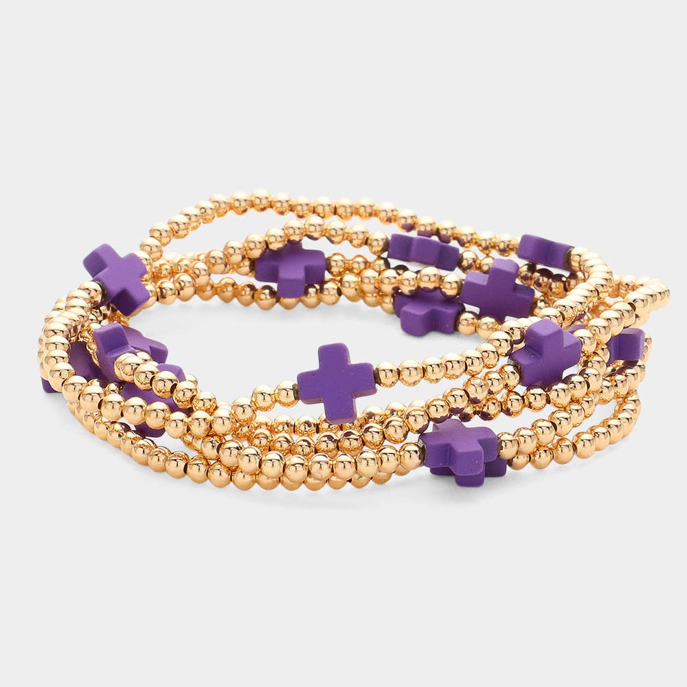 5PCS - Cross Pointed Metal Ball Beaded Multi Bracelets-zoom-17