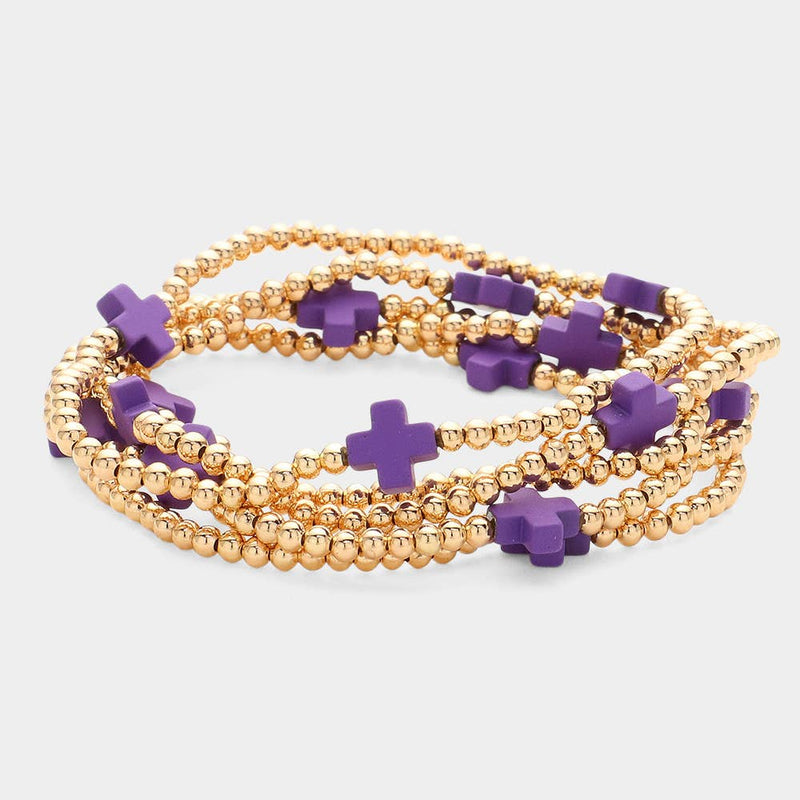 5PCS - Cross Pointed Metal Ball Beaded Multi Bracelets-zoom-