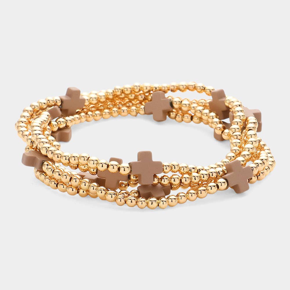 5PCS - Cross Pointed Metal Ball Beaded Multi Bracelets-15