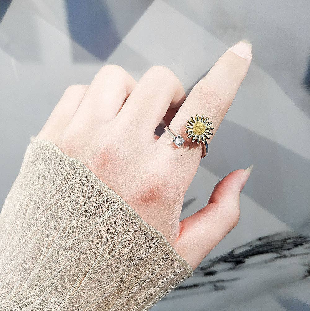 Sunflower Anxiety Fidget Spinner Ring in Solid Copper