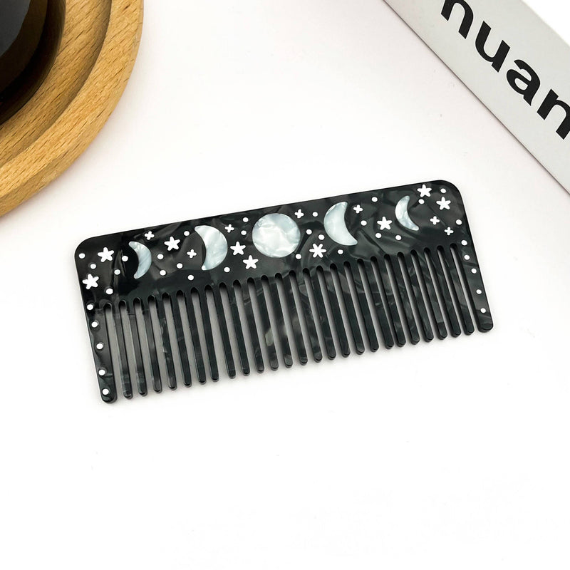 Black Starry Night Hair Claw, Crescent & Full Moon Hair Clip-zoom-