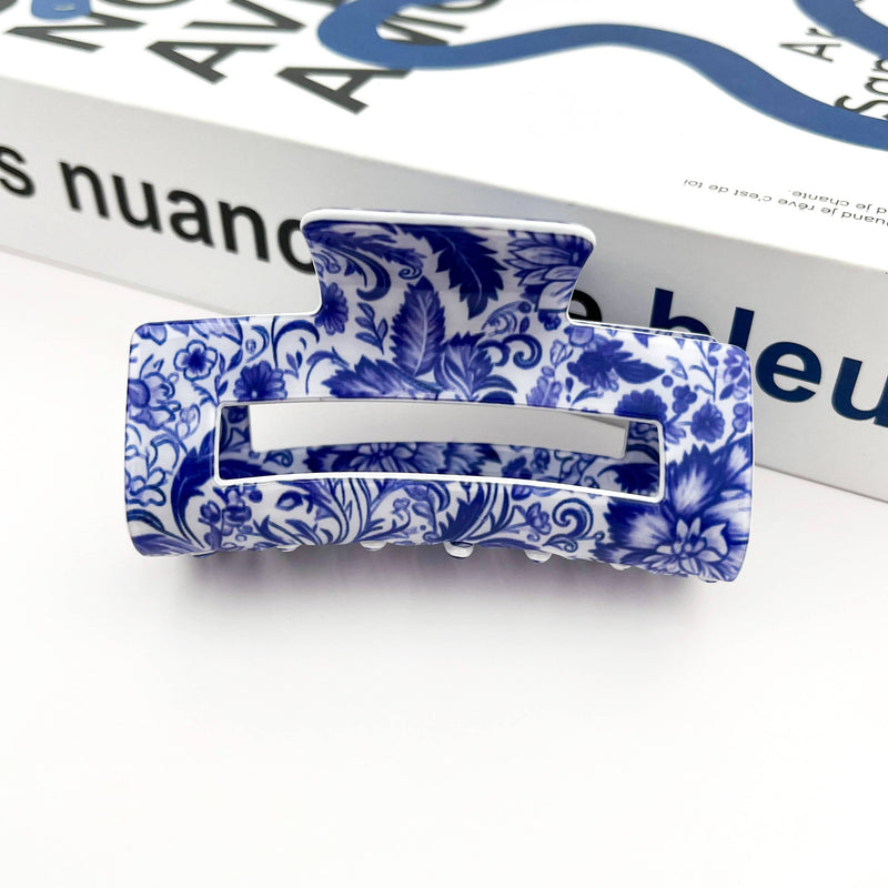 Blue and White Porcelain Pattern Hair Claw Clip-zoom-