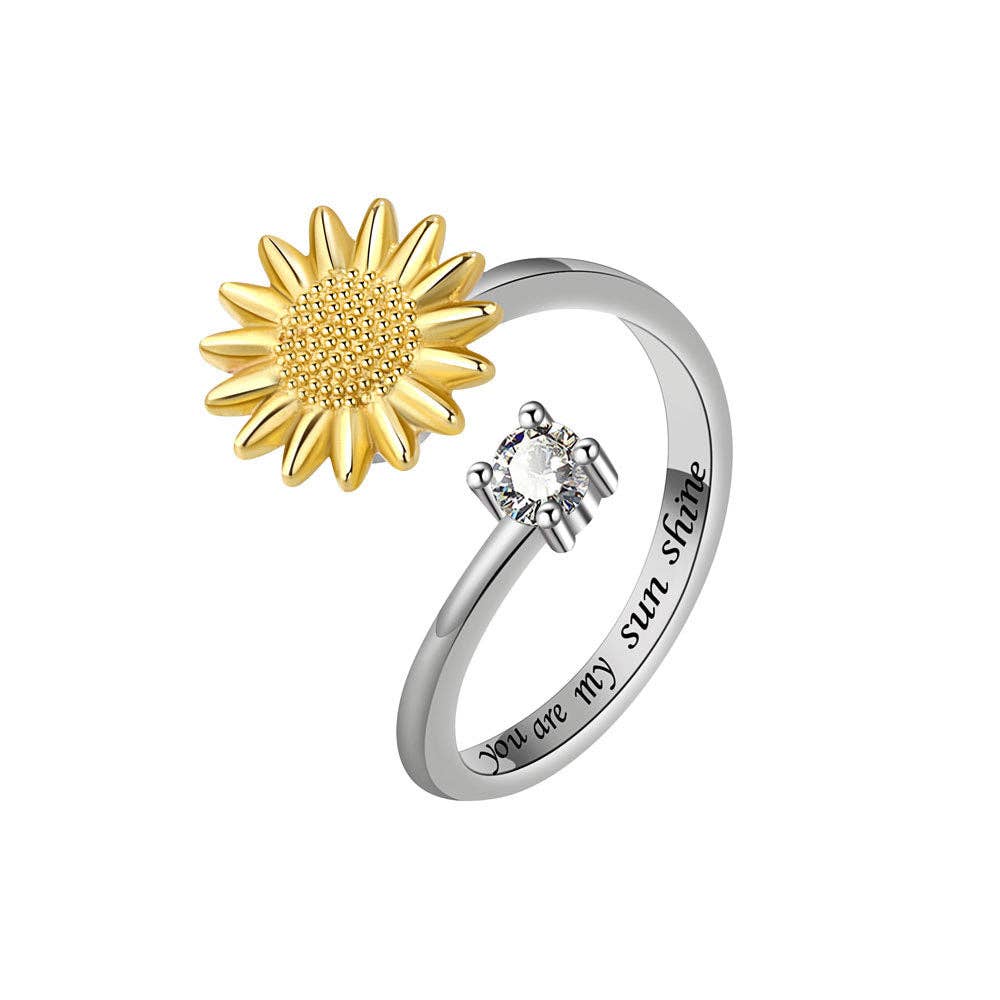 Sunflower Anxiety Fidget Spinner Ring in Solid Copper-zoom-6