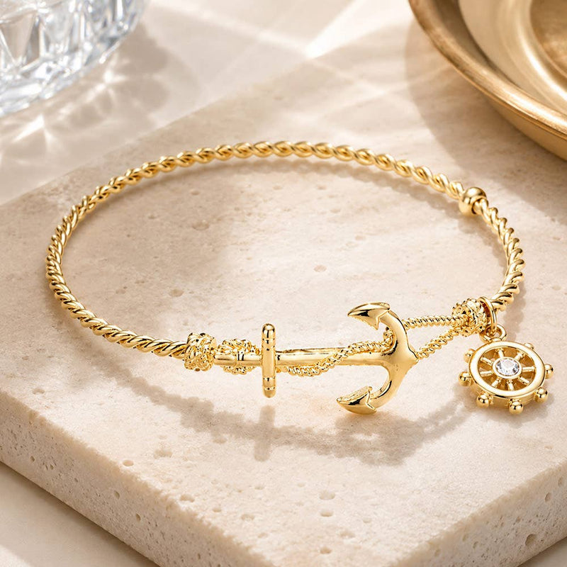 NAUTICAL ANCHOR HELM CHARM HOOK BRACELET-zoom-