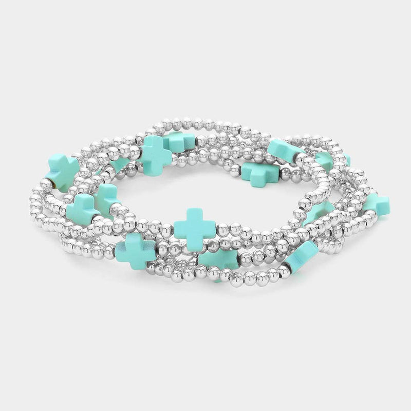 5PCS - Cross Pointed Metal Ball Beaded Multi Bracelets-zoom-