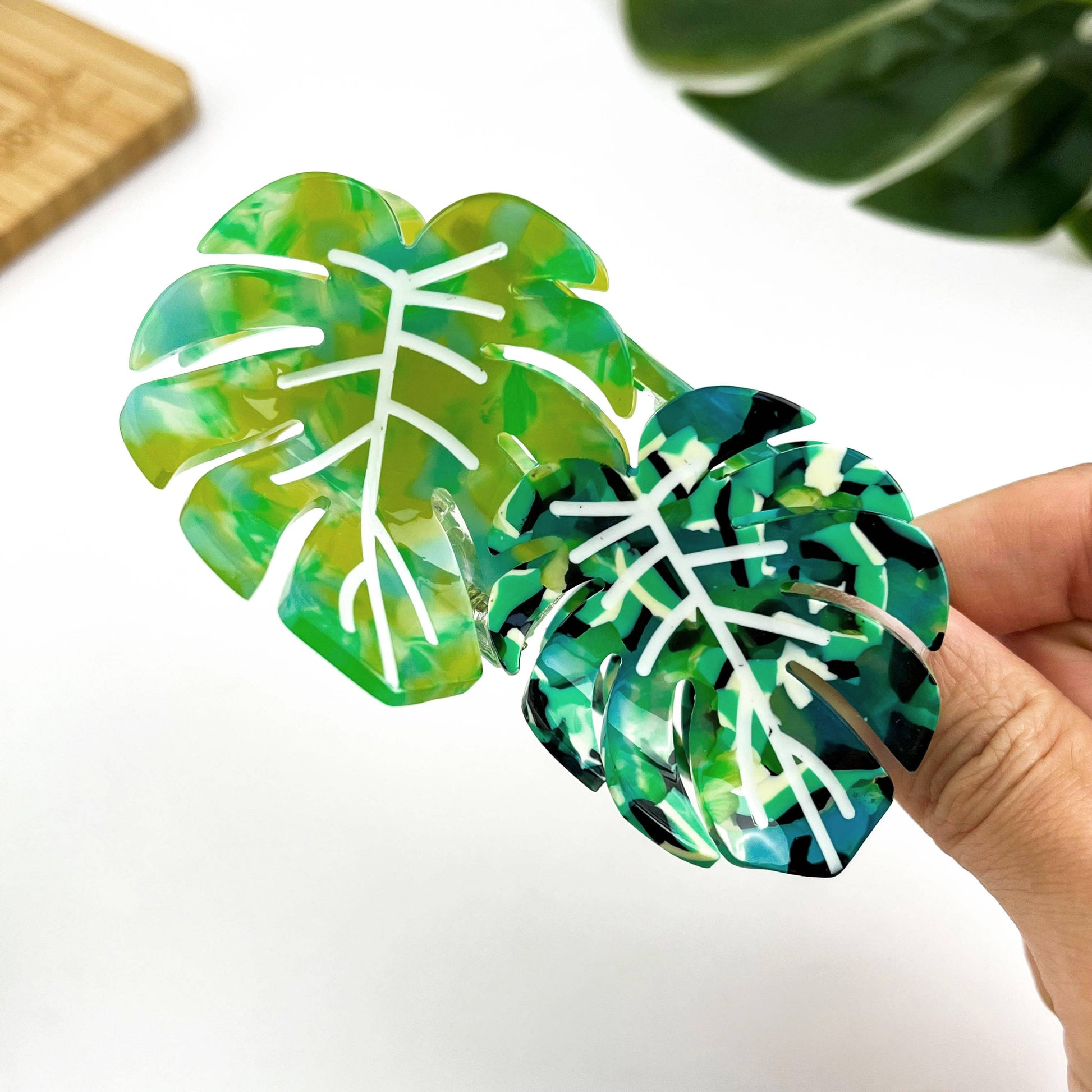 Red Palm Leaf & Monstera Acetate Hair Claw Clip-7