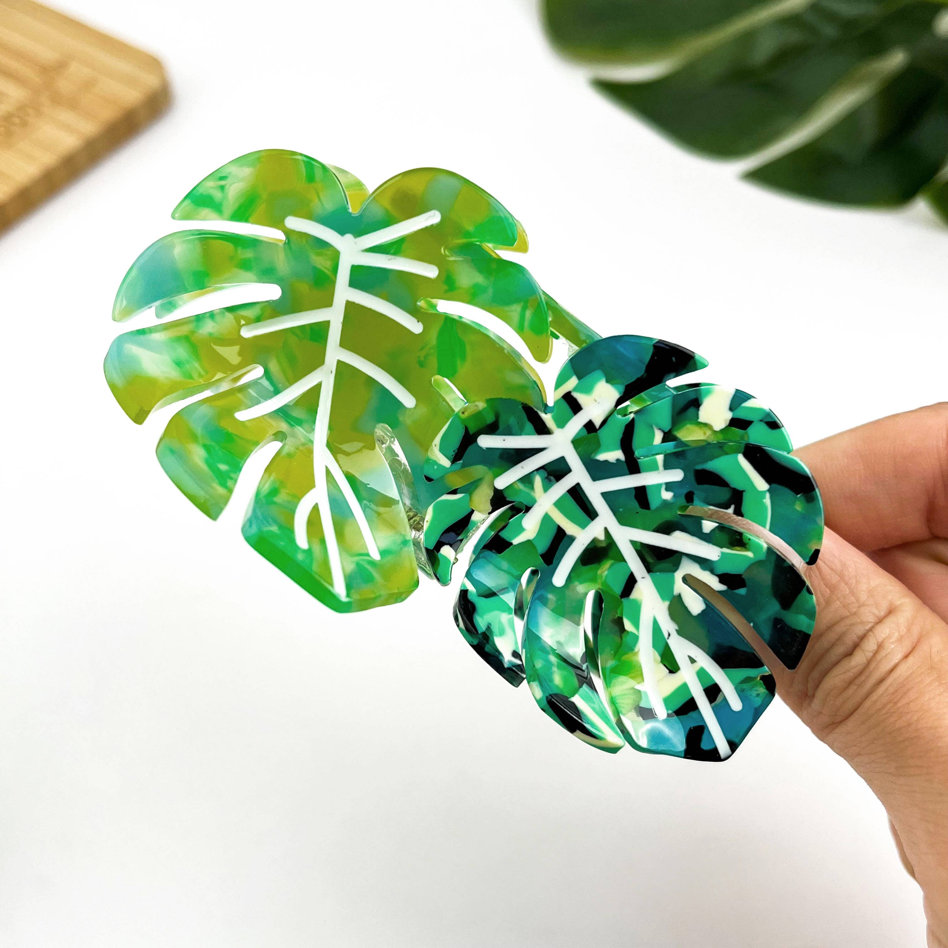 Red Palm Leaf & Monstera Acetate Hair Claw Clip-zoom-7