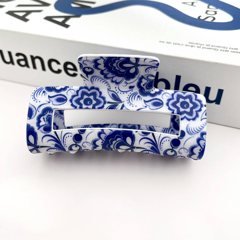Blue and White Porcelain Pattern Hair Claw Clip-zoom-