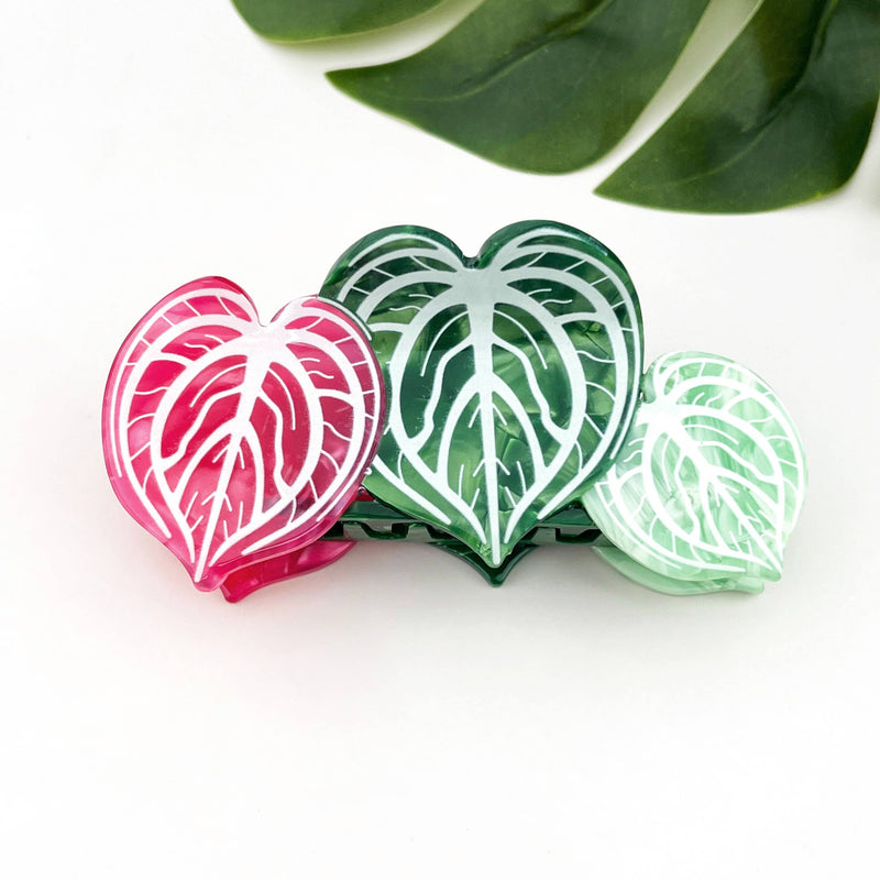 Red Palm Leaf & Monstera Acetate Hair Claw Clip-zoom-