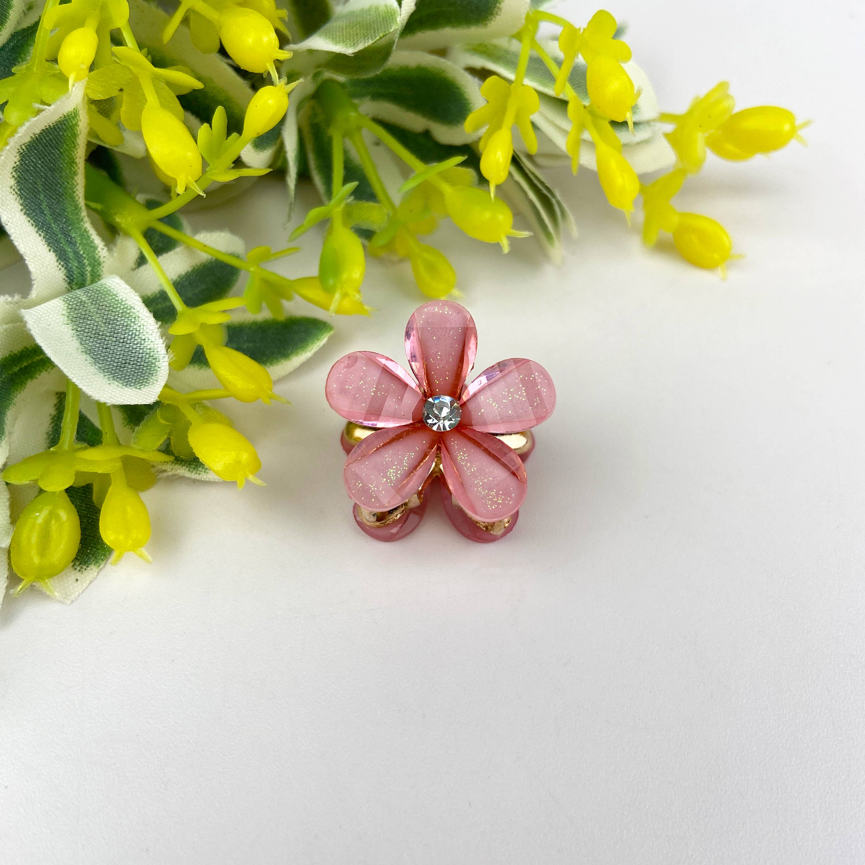 Metal flower small hair clips pearl rhinestone clip-zoom-3