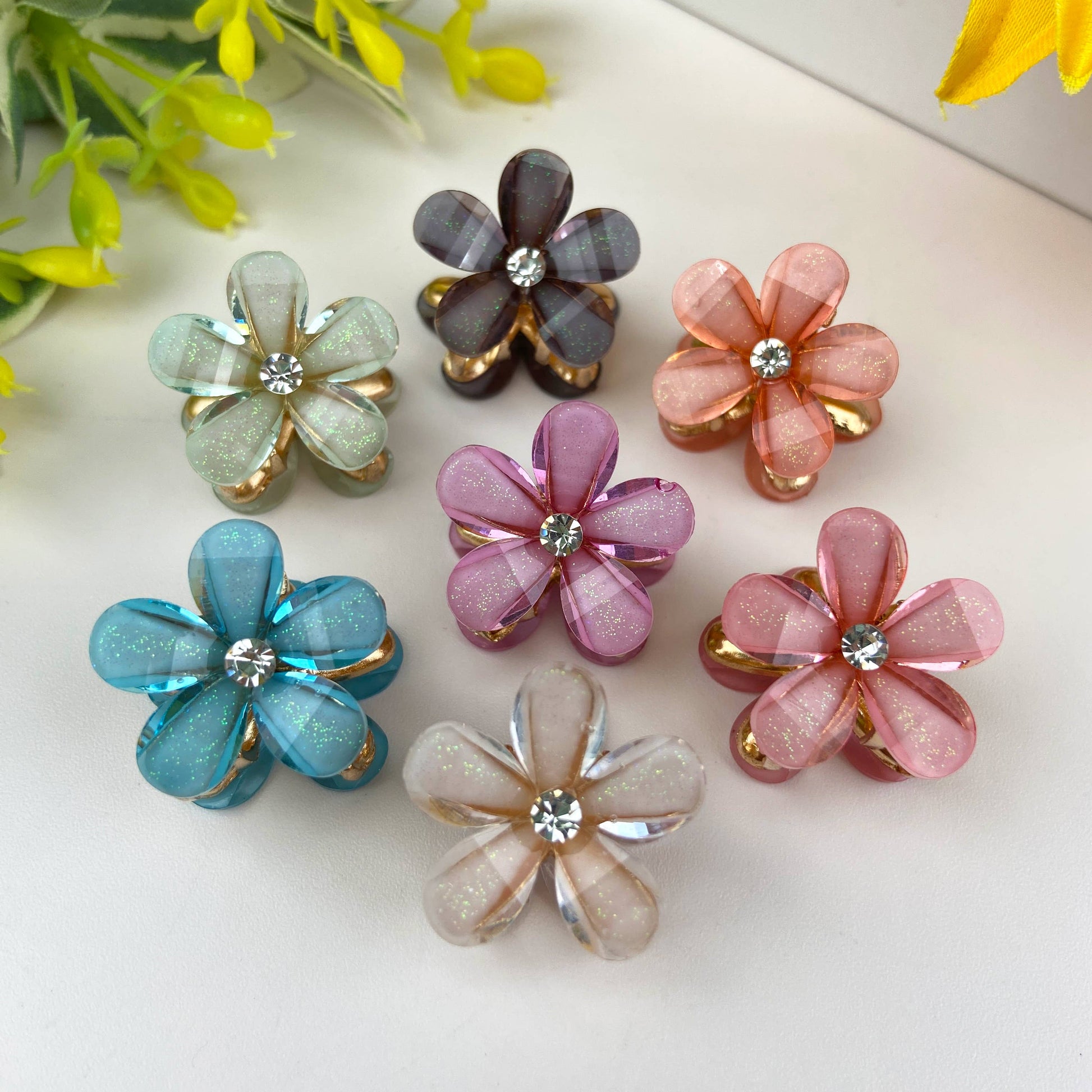 Metal flower small hair clips pearl rhinestone clip-1