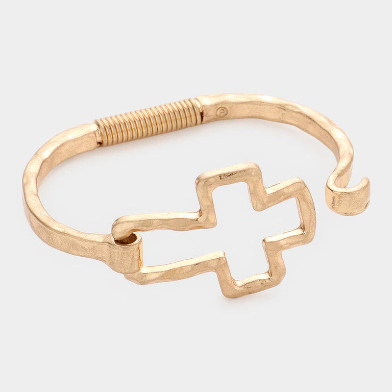 Hammered Open Metal Cross Hook Bracelet-zoom-